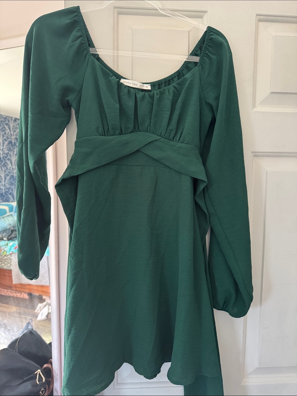 Altar'd State Emerald Green Long-Sleeve Empire Dress XS
